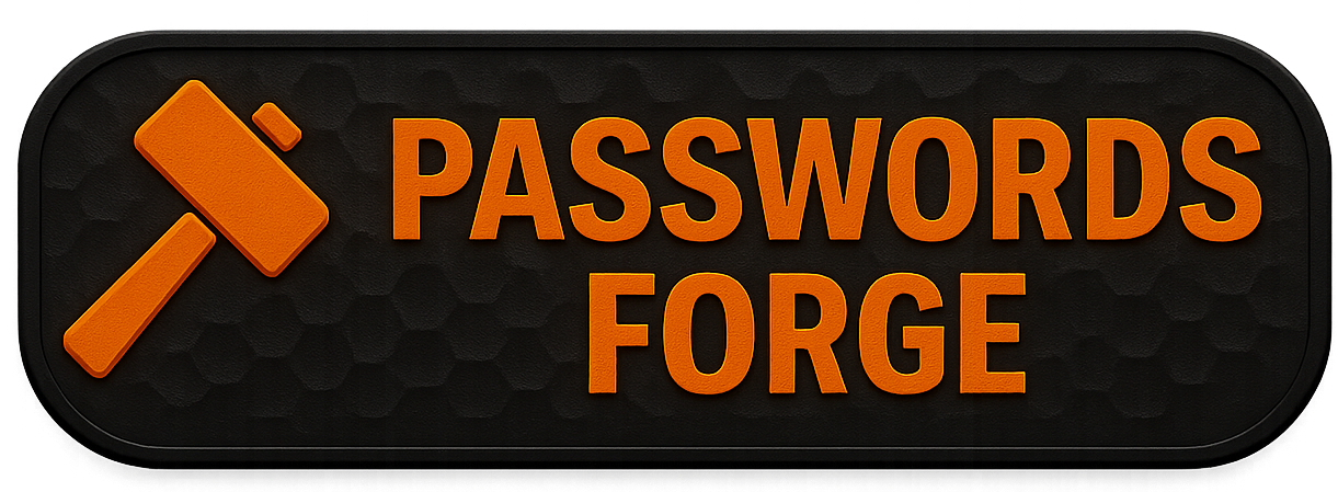 Passwords Forge logo with orange hammer